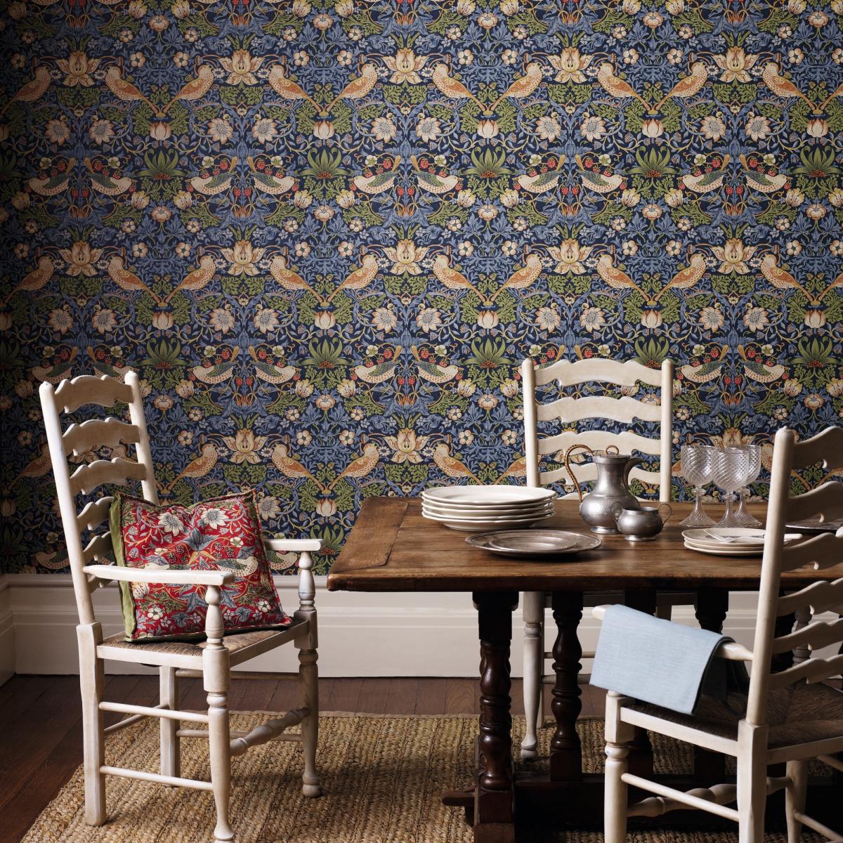 Strawberry Thief Wallpaper 212564 by Morris & Co in Indigo Mineral Roll – image 2