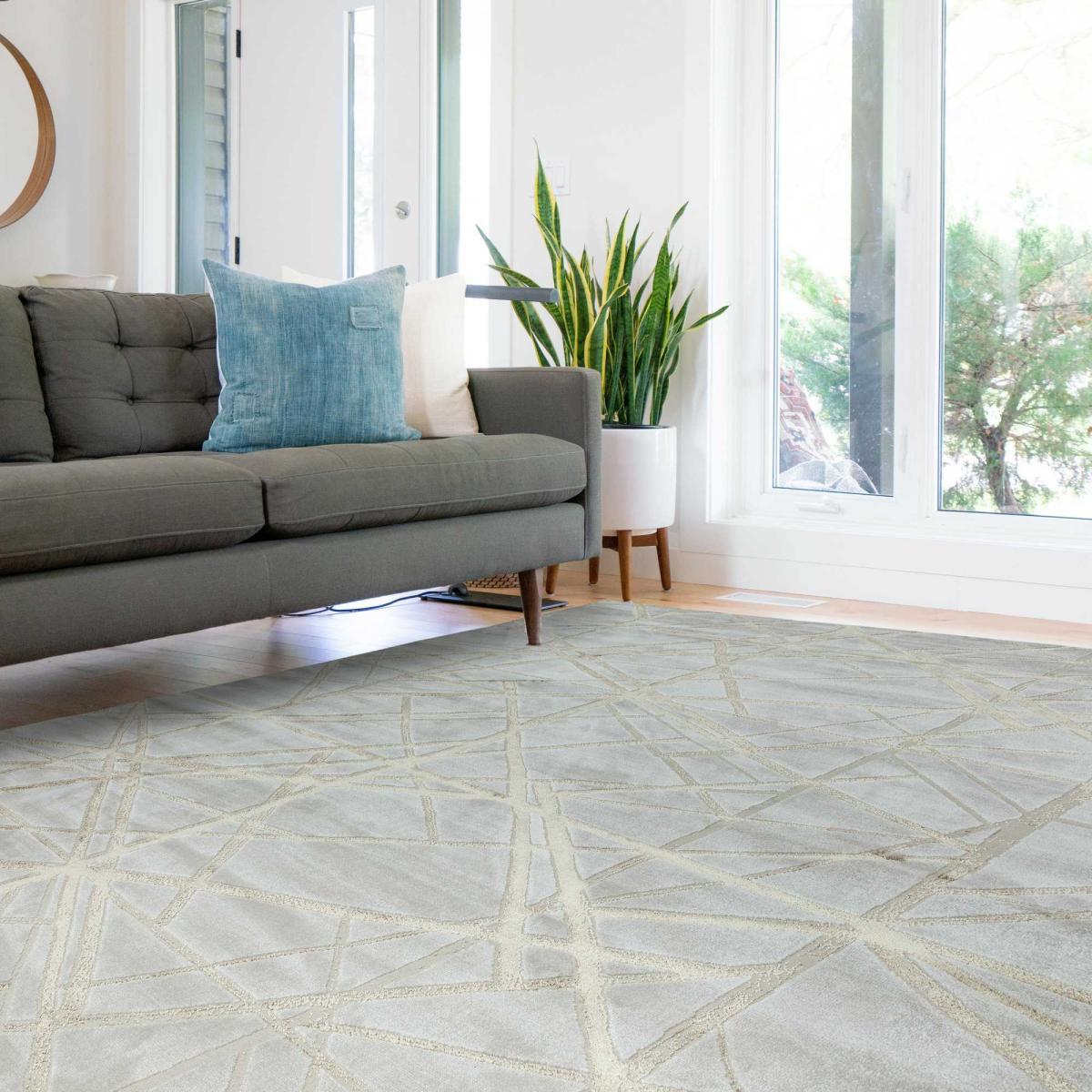 Aurora Mica AU13 Geometric Rugs in Metallic Gold Beige – image 2