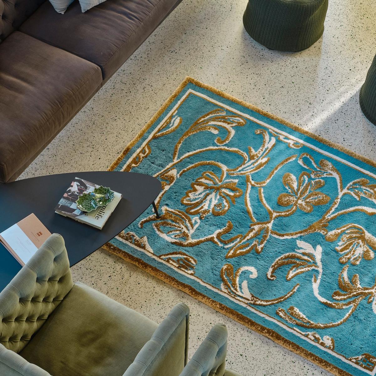 Dynasty 220 Baroque Bath Mat in Blue by Designer Abyss & Habidecor 60x100cm – image 3