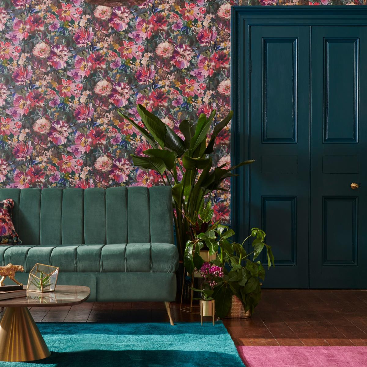 Tahiti Wallpaper W0145 01 by Clarke and Clarke in Amethyst Emerald&nbsp;Roll – image 2
