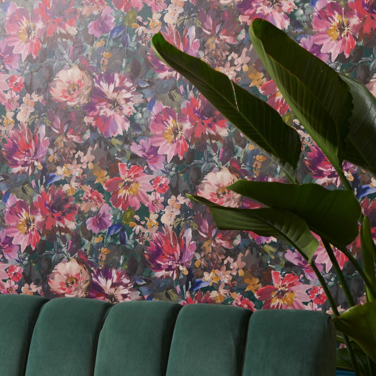 Tahiti Wallpaper W0145 01 by Clarke and Clarke in Amethyst Emerald&nbsp;Roll – image 3