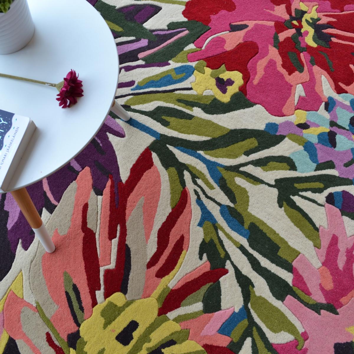 Floreale Rugs 44905 Modern Floral Bright Wool Rugs in Fuschia 140x200cm – image 4