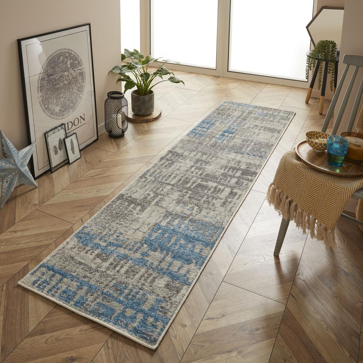 Gilbert 4152 E Distressed Abstract Runner Rugs in Grey Blue – image 2