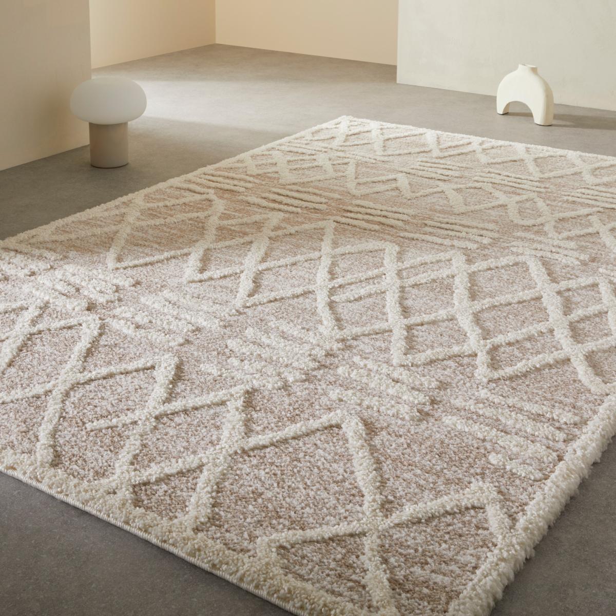 Tribal 626W Diamond Shaggy Rug in Beige Ivory80x150cm – image 1