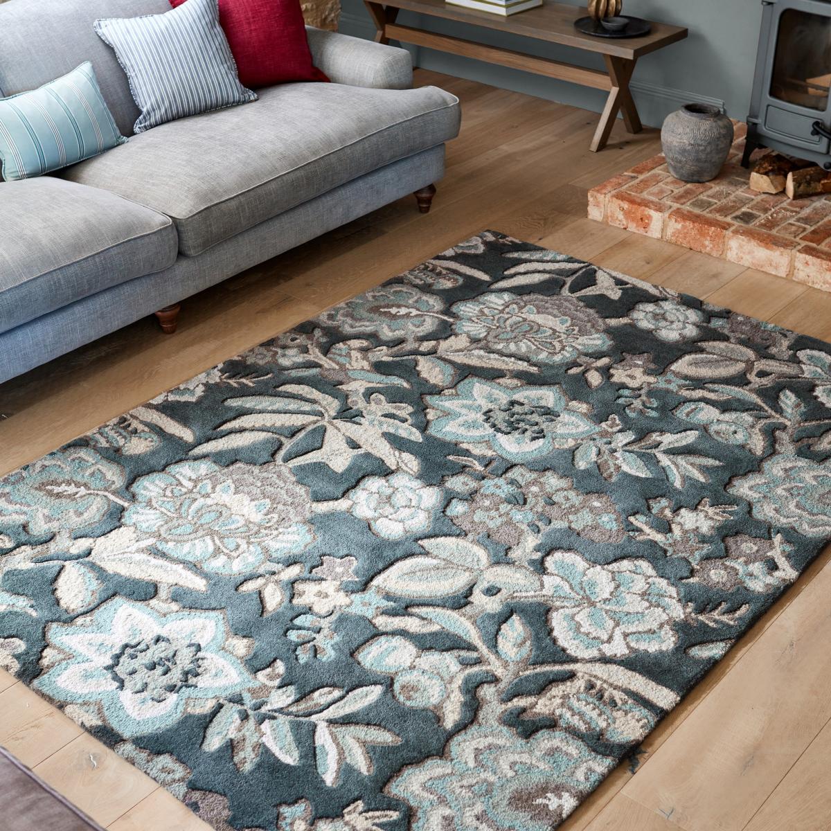 Indra Floral Wool Rugs By Sanderson in Charcoal Grey – image 2