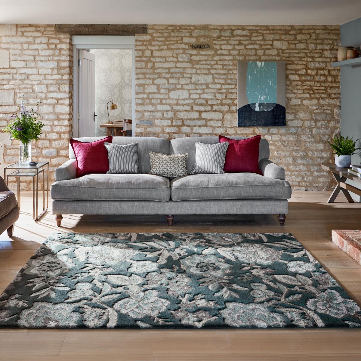Indra Floral Wool Rugs By Sanderson in Charcoal Grey – image 1