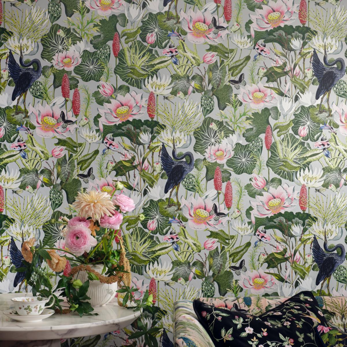 Waterlily Wallpaper W0137 02 by Wedgwood in Dove Grey Roll – image 3