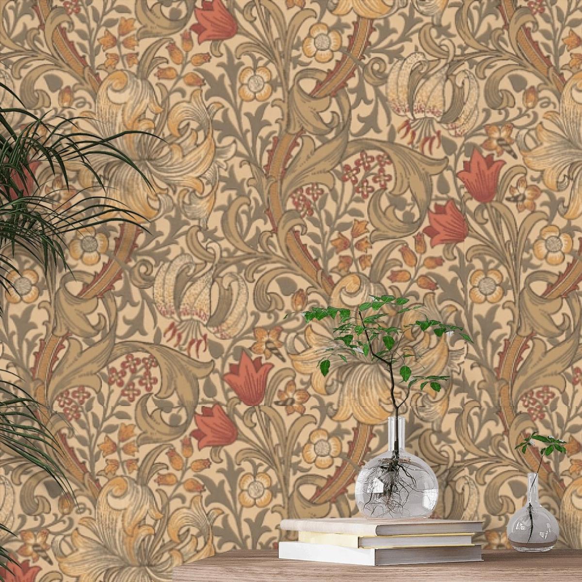 Golden Lily Wallpaper 210400 by Morris & Co in Biscuit Brick&nbsp;Roll – image 2