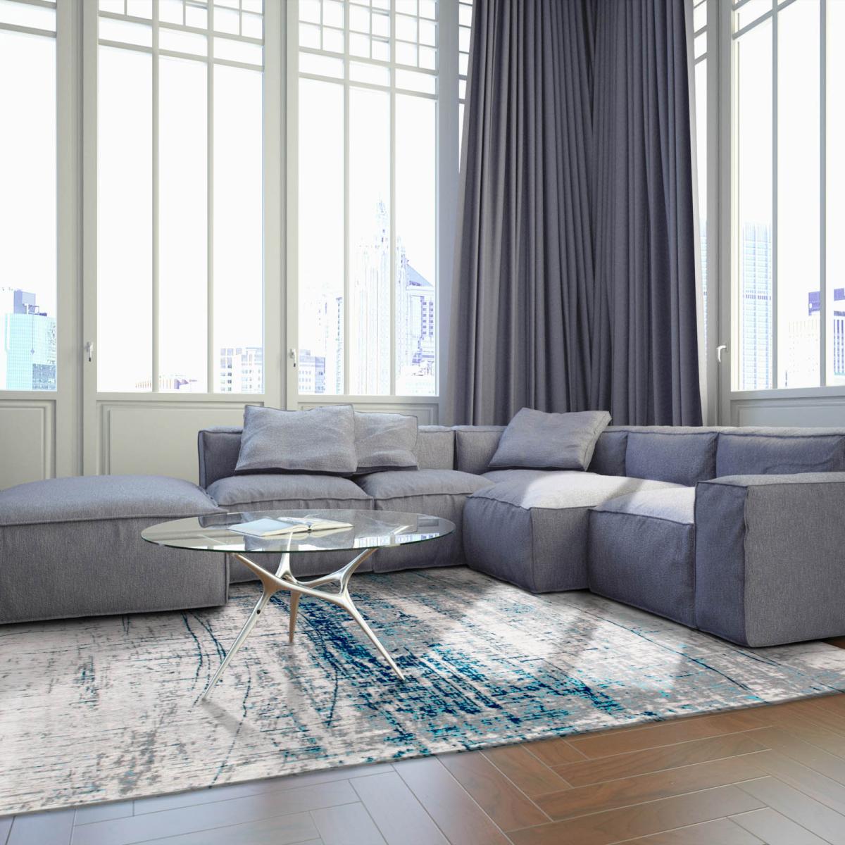 Louis De Poortere Modern Abstract Mad Men Griff Rug 8421 in Bronx Azurite 200x280cm – image 1