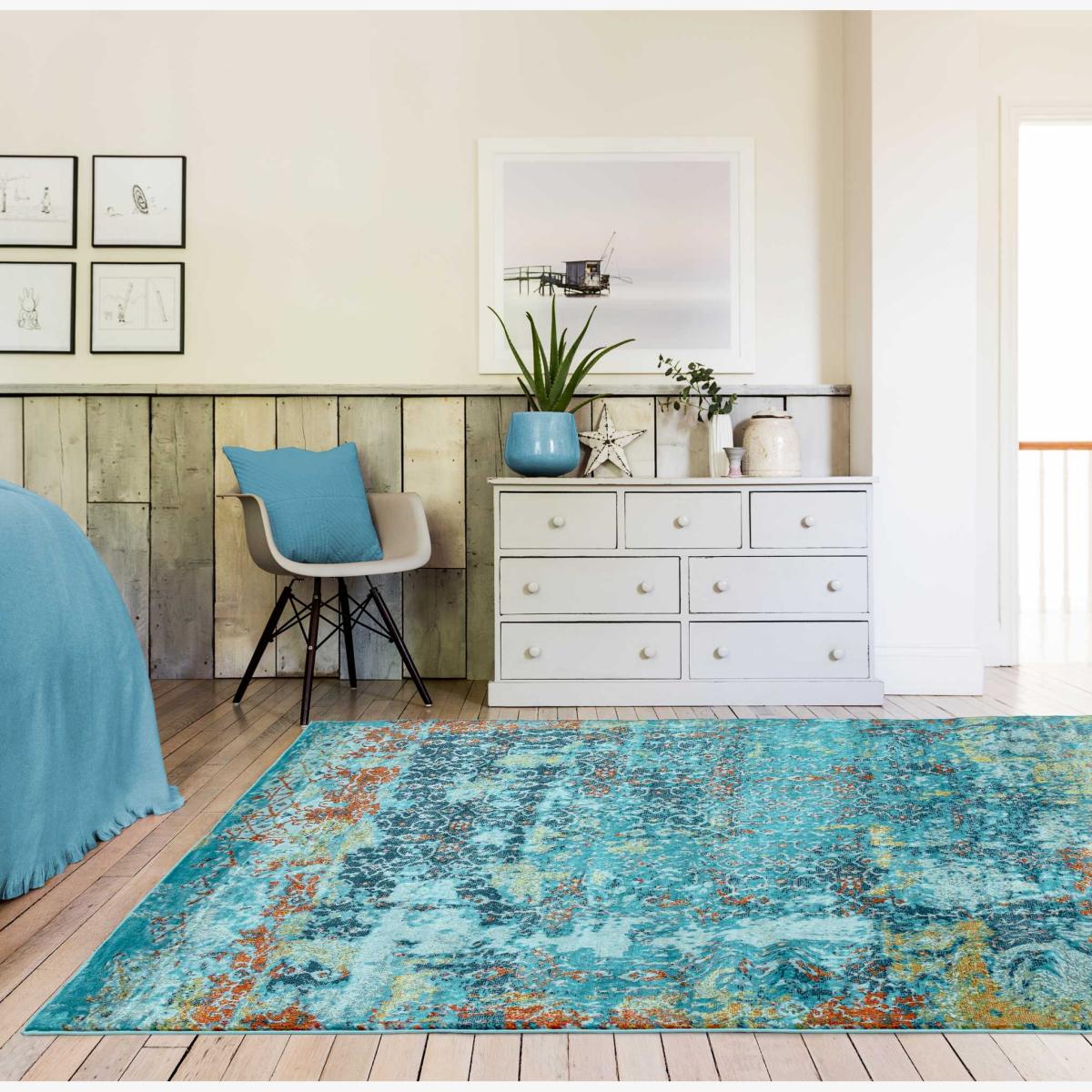Amelie Vintage Abstract Rugs in AM10 Blue 200x290cm – image 1