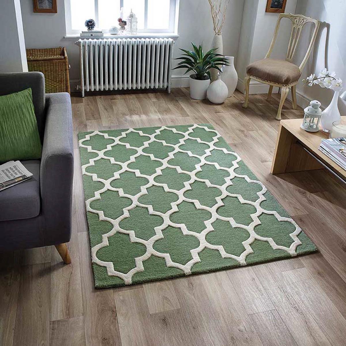 Arabesque Modern Wool Rugs in Sage Green 200x285cm – image 1