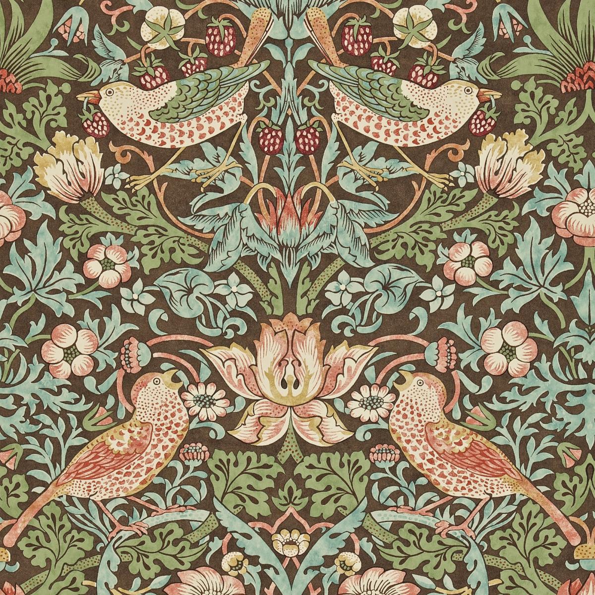 Strawberry Thief Wallpaper 212565 by Morris & Co in Chocolate Slate Roll