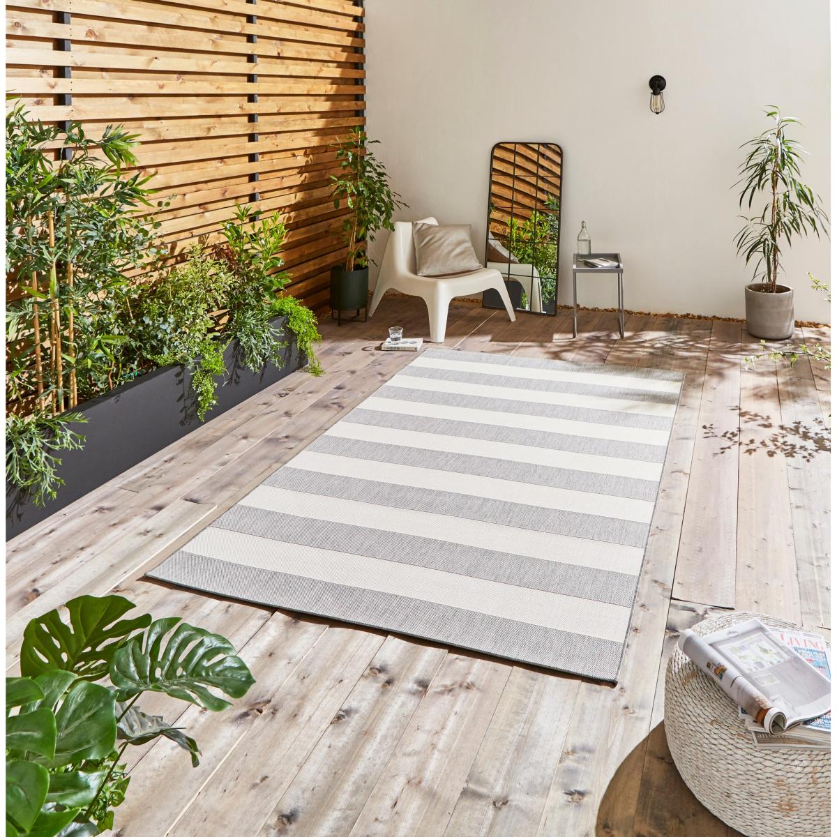 Santa Monica 48644 Indoor Outdoor Stripe Rug in Grey Light Beige 200x290cm – image 2