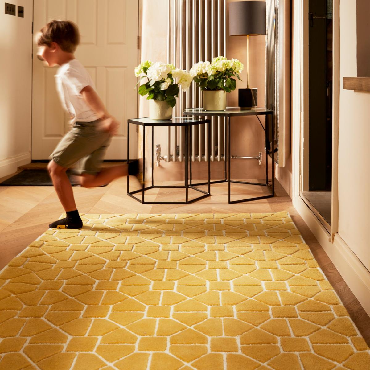 Harmony Geometric Wool Rugs in Ochre Yellow – image 2