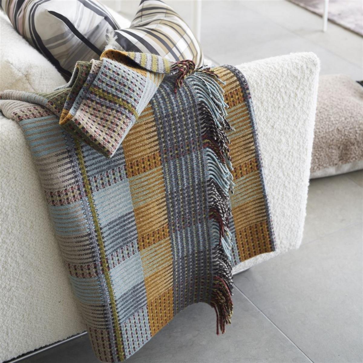 Tasara Ochre Tartan Woven Throw in Brown by Designers Guild130x180cm – image 1