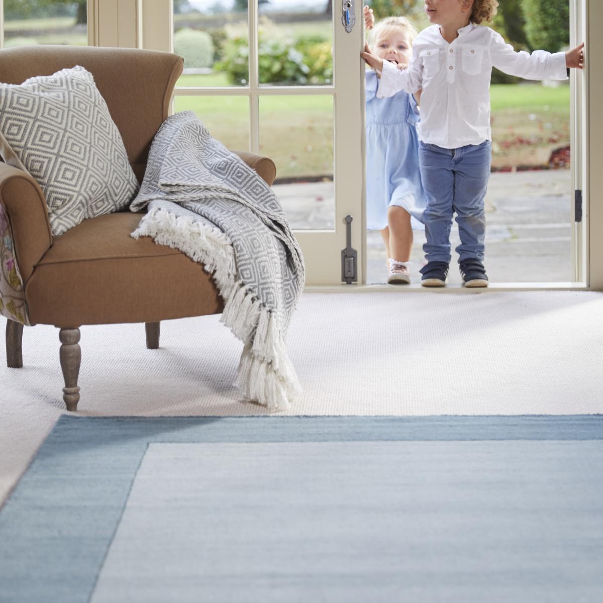 Borders Wool Rugs in Duck Egg 80x150cm – image 1