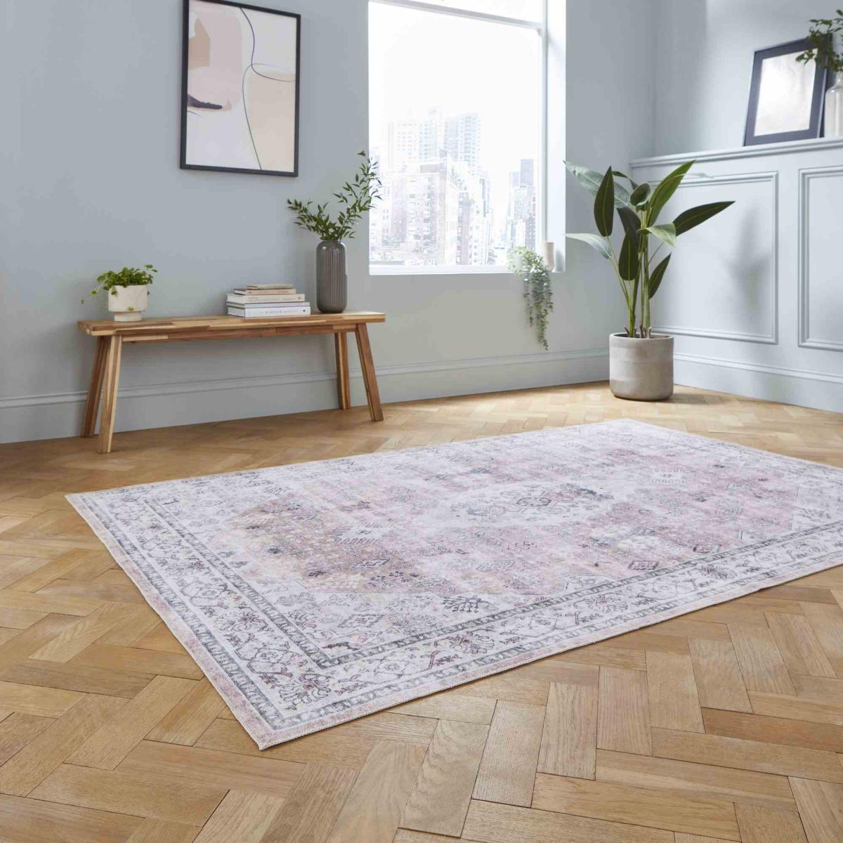 Tabriz H1156 Traditional Distressed Medallion Rugs in Rose150x230cm – image 2