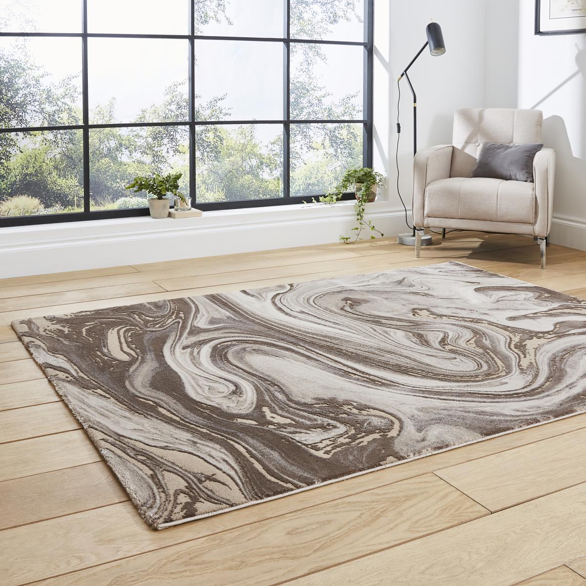 Florence 50031 Marble Modern Rugs in Beige Silver – image 2