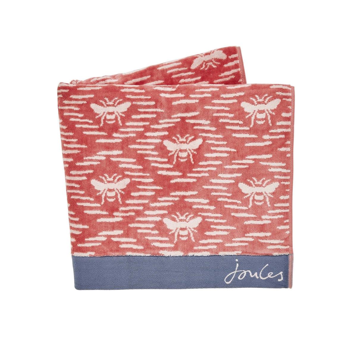 Bee Geo Cotton Bath Towels By Joules in Coral Pink 90x170cm – image 2