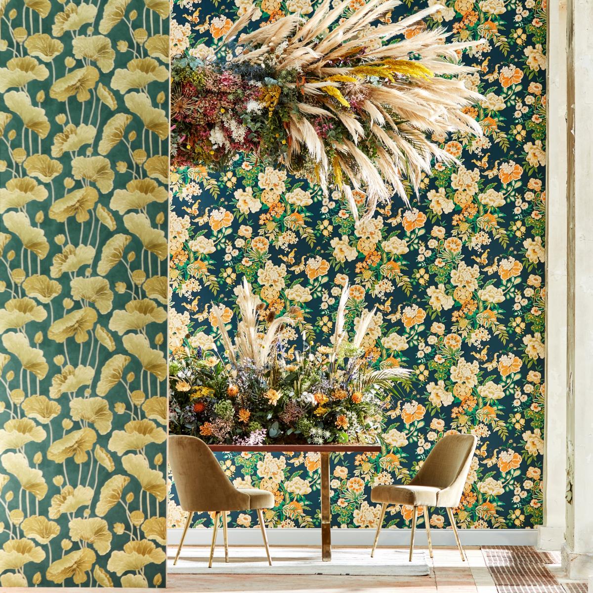 Emperor Peony Wallpaper 217120 by Sanderson in Midnight Apricot Roll – image 4