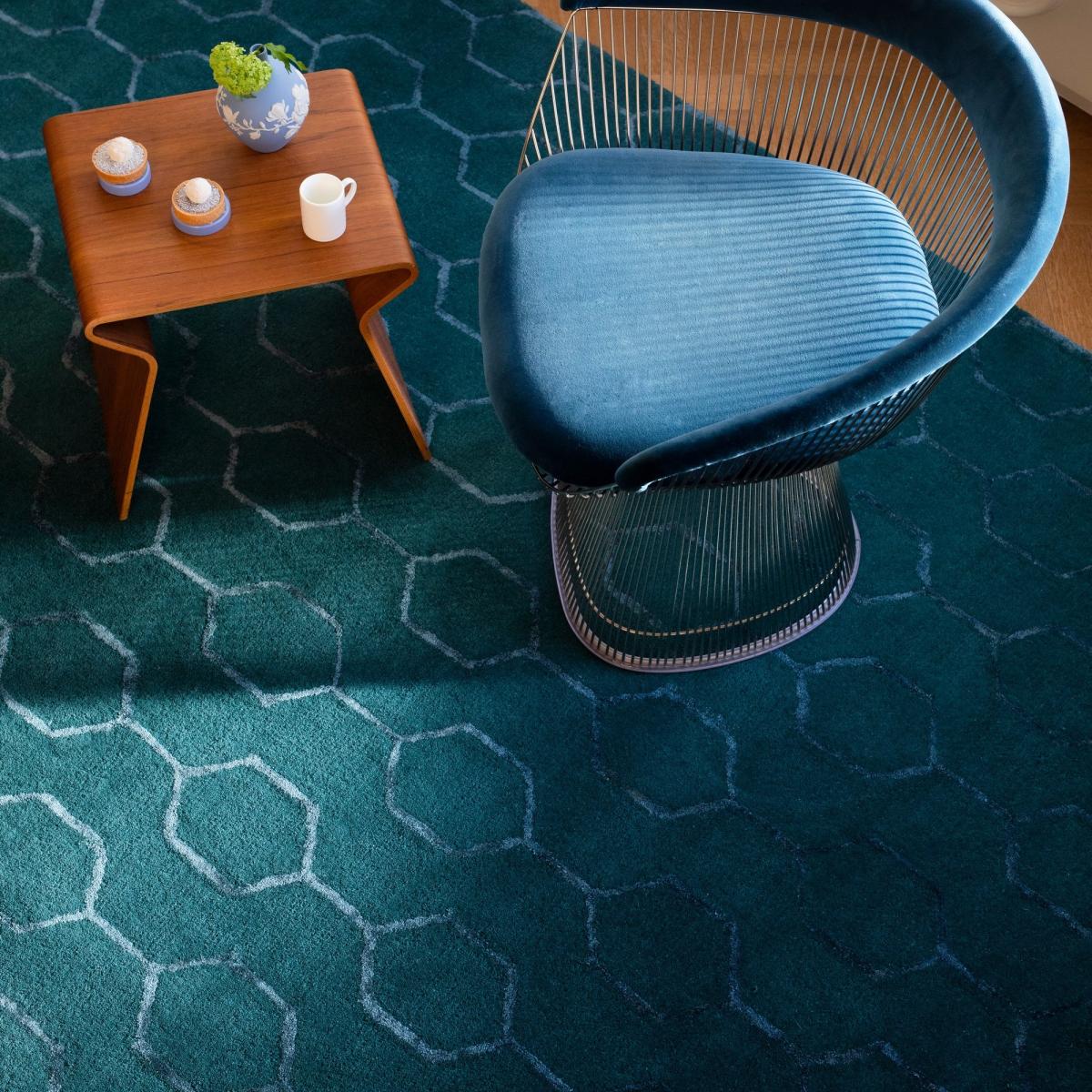 Gio Geometric Wool Rugs 39107 by Wedgwood in Teal Green – image 1