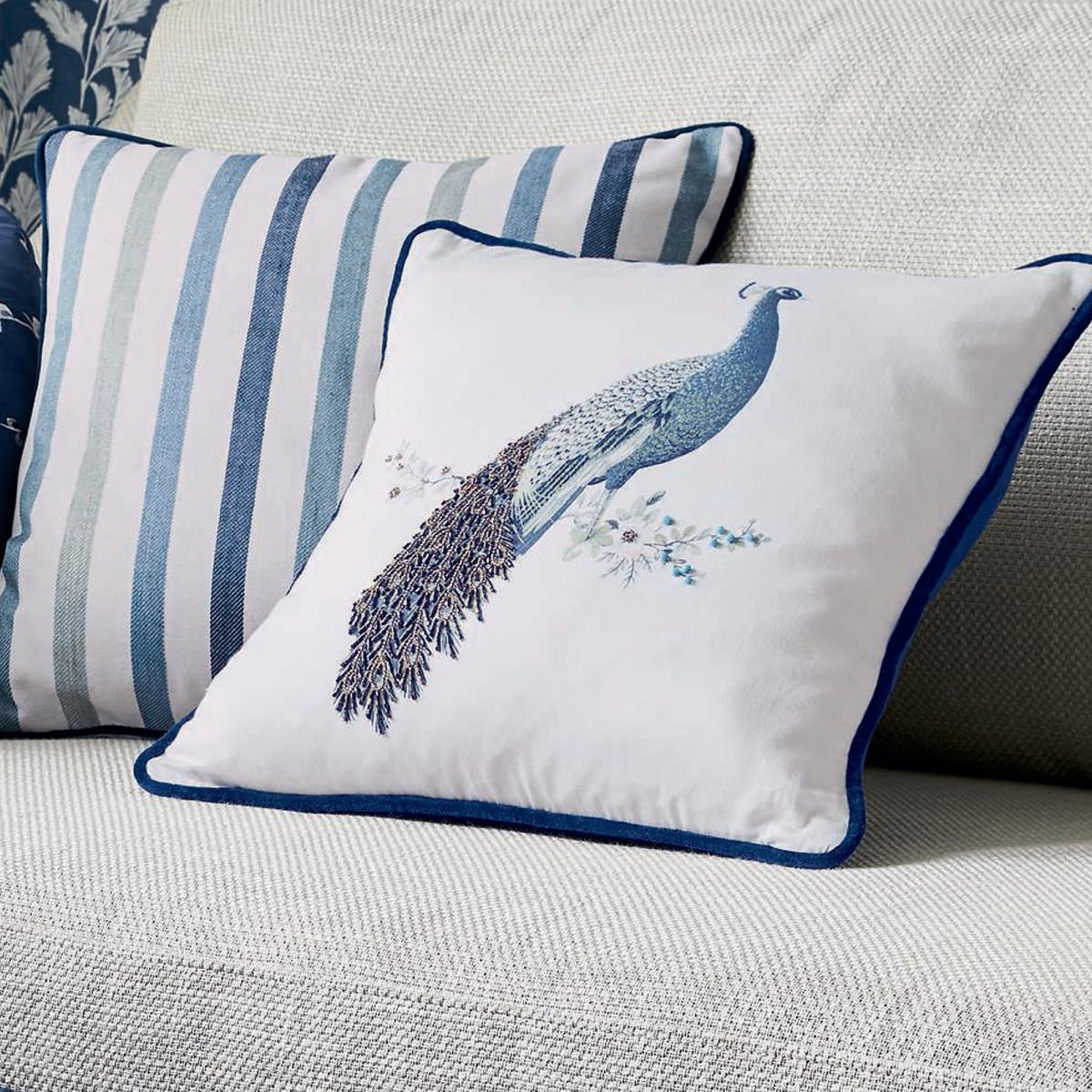 Peacock Beaded Cushion by Laura Ashley in Midnight Blue40x40cm – image 1