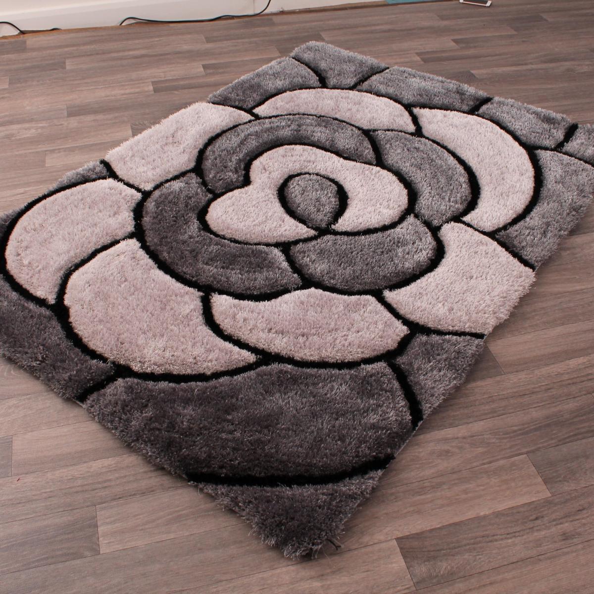 3D Rose Rugs in Charcoal