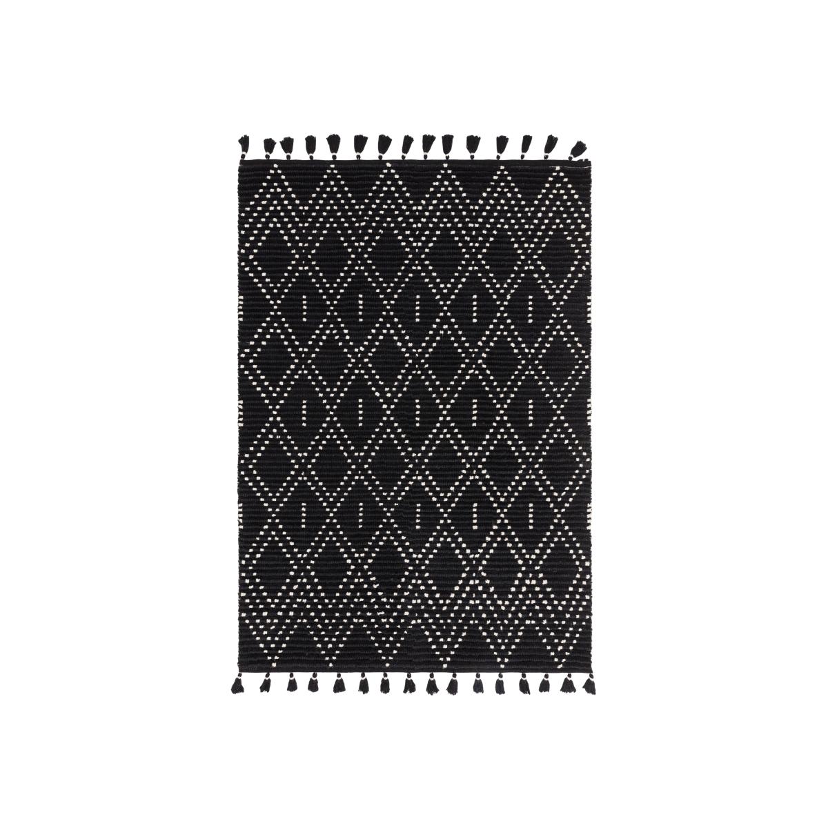 Nepal Boho Diamond Berber Wool Rugs in Black Cream 120x170cm – image 1