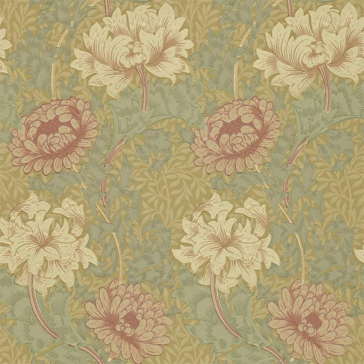 Chrysanthemum Wallpaper 216860 by Morris & Co in Pink Yellow GreenRoll
