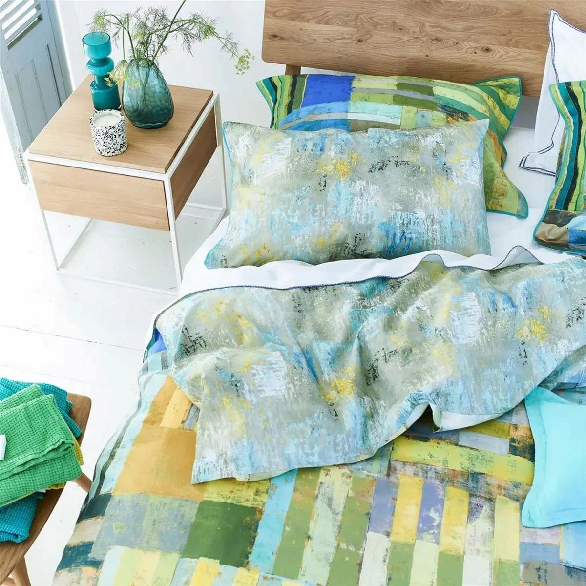 Achara Geometric Duvet Cover and Pillowcase in Azure Blue By Designers Guild Bedding 75x50cm – image 2