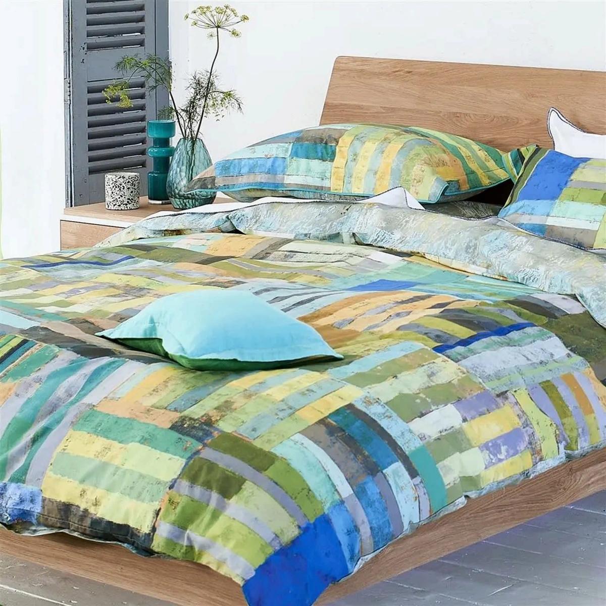 Achara Geometric Duvet Cover and Pillowcase in Azure Blue By Designers Guild Bedding 75x50cm – image 3