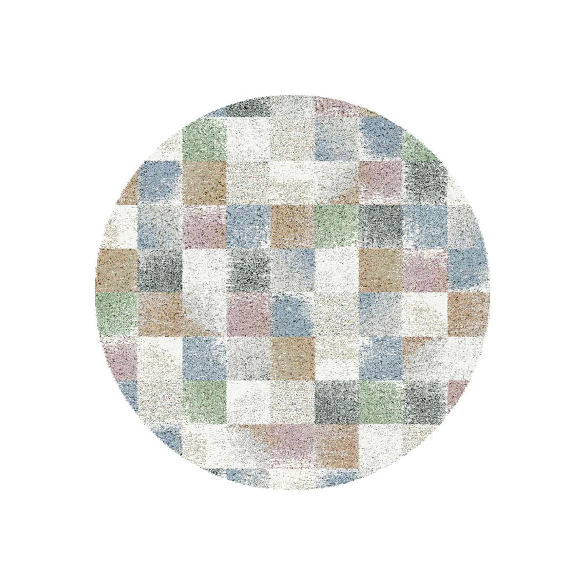 Mehari 23245 6464 Checkered Shaggy Circle Rugs in Multi Pastels – image 1