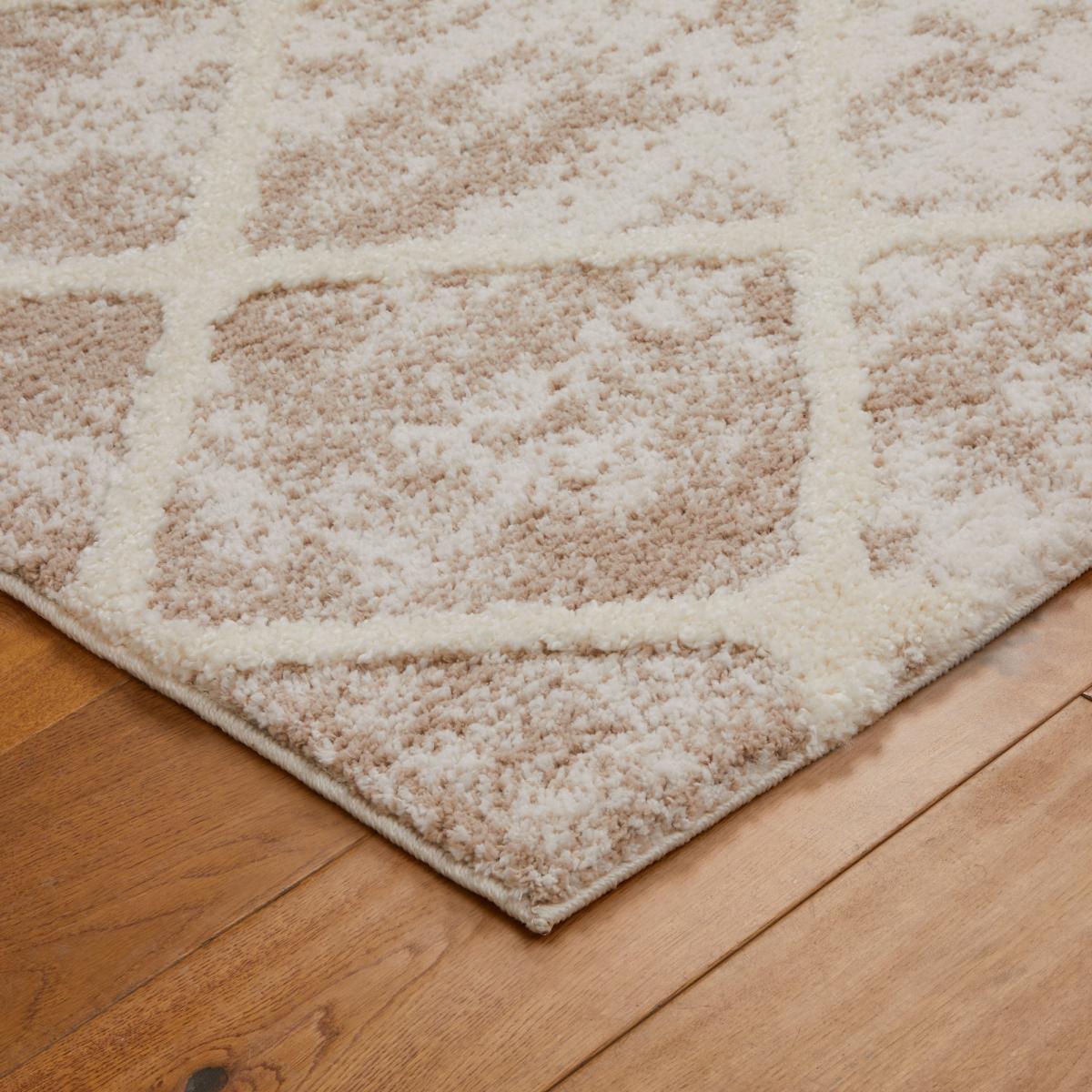 Tribal 3071J Geometric Diamond Shaggy Rug in Beige Ivory160x230cm – image 2