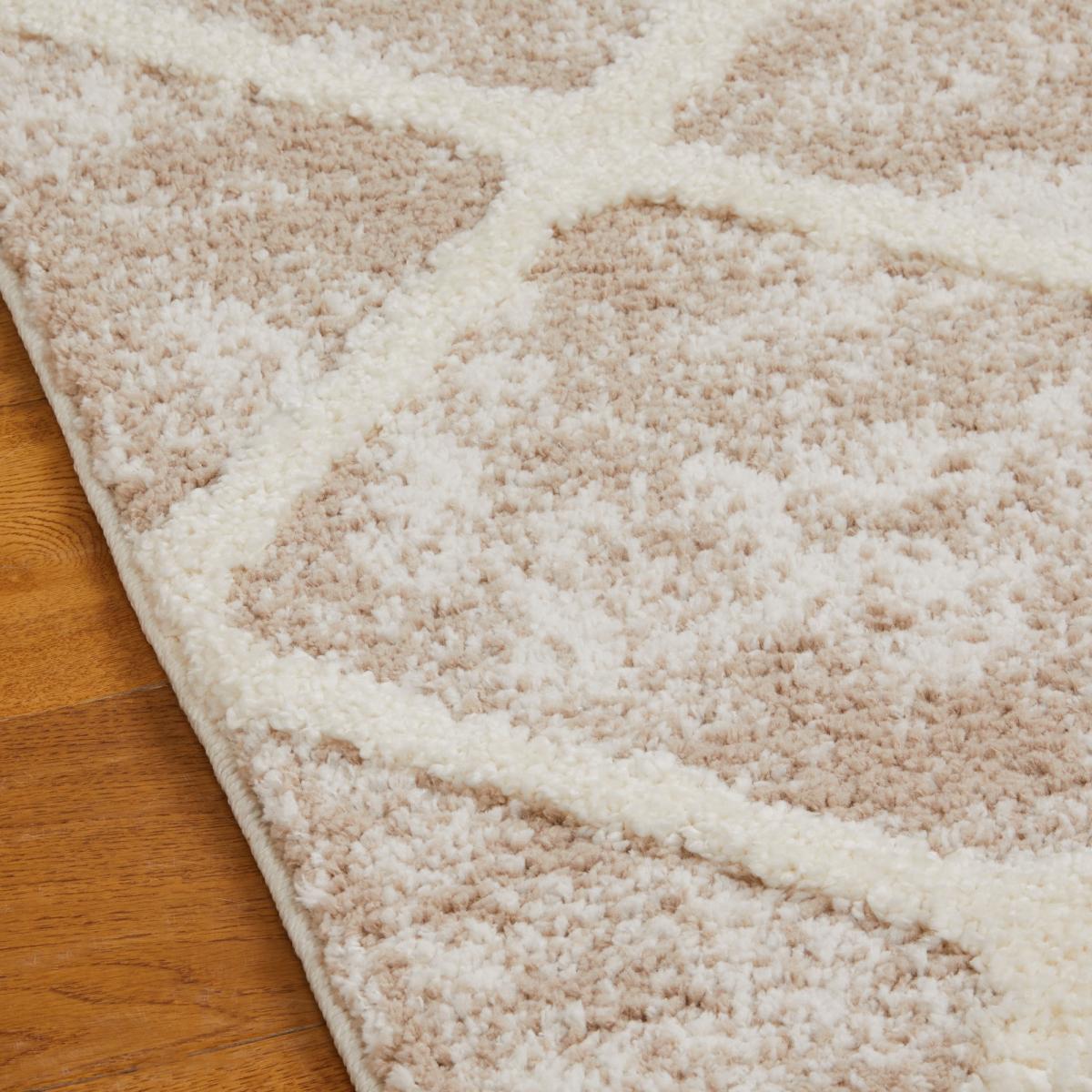 Tribal 3071J Geometric Diamond Shaggy Rug in Beige Ivory160x230cm – image 3