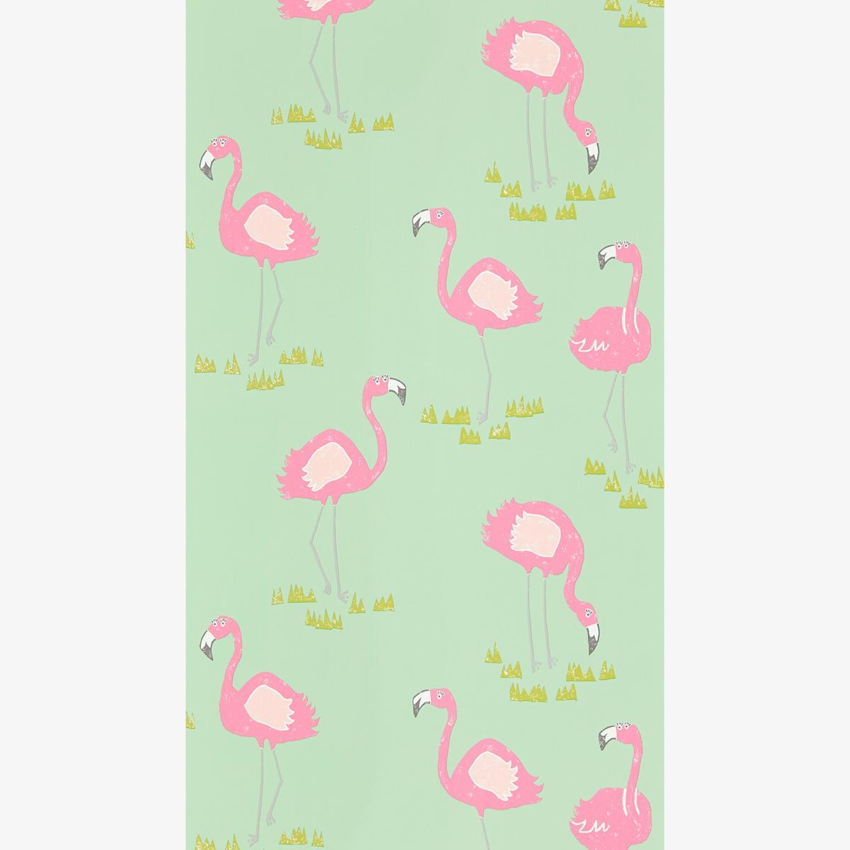 Felicity Flamingo Wallpaper 111278 by Scion in Raspberry Pistachio Roll