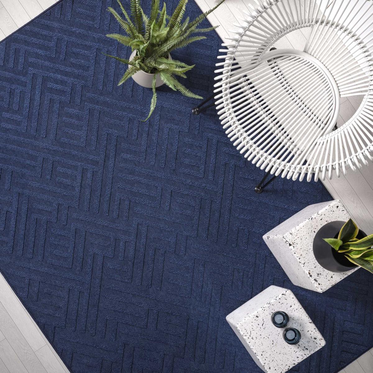 Antibes Linear Geometric Outdoor Rugs in AN05 Blue – image 2