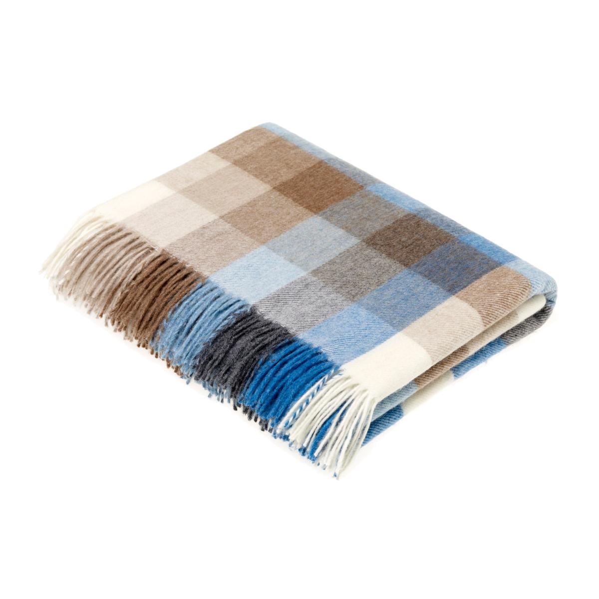 Preston Check Merino Lambs Wool Throw by LuxeTapi in Aqua Blue140x185cm – image 1