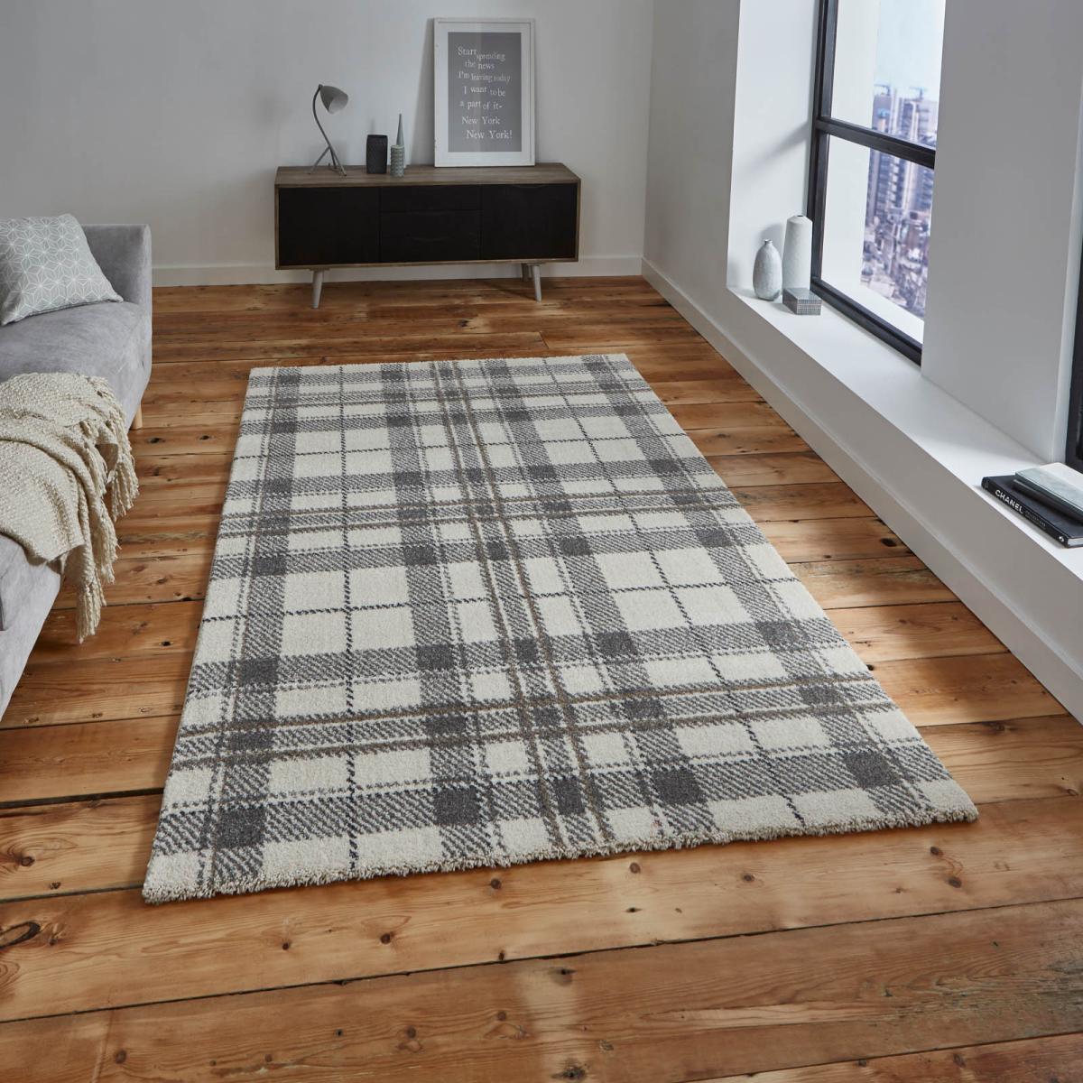 Modern Wellness Tartan Check 6630 Rugs in Cream Light Grey – image 2