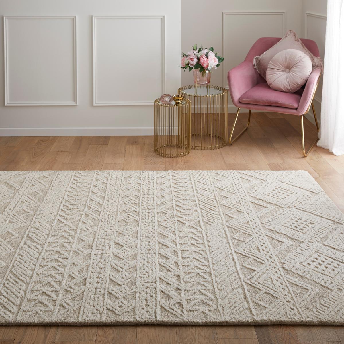 Hampton Provence Tribal Hand Tufted Wool Rug in Beige Ivory160x230cm – image 1