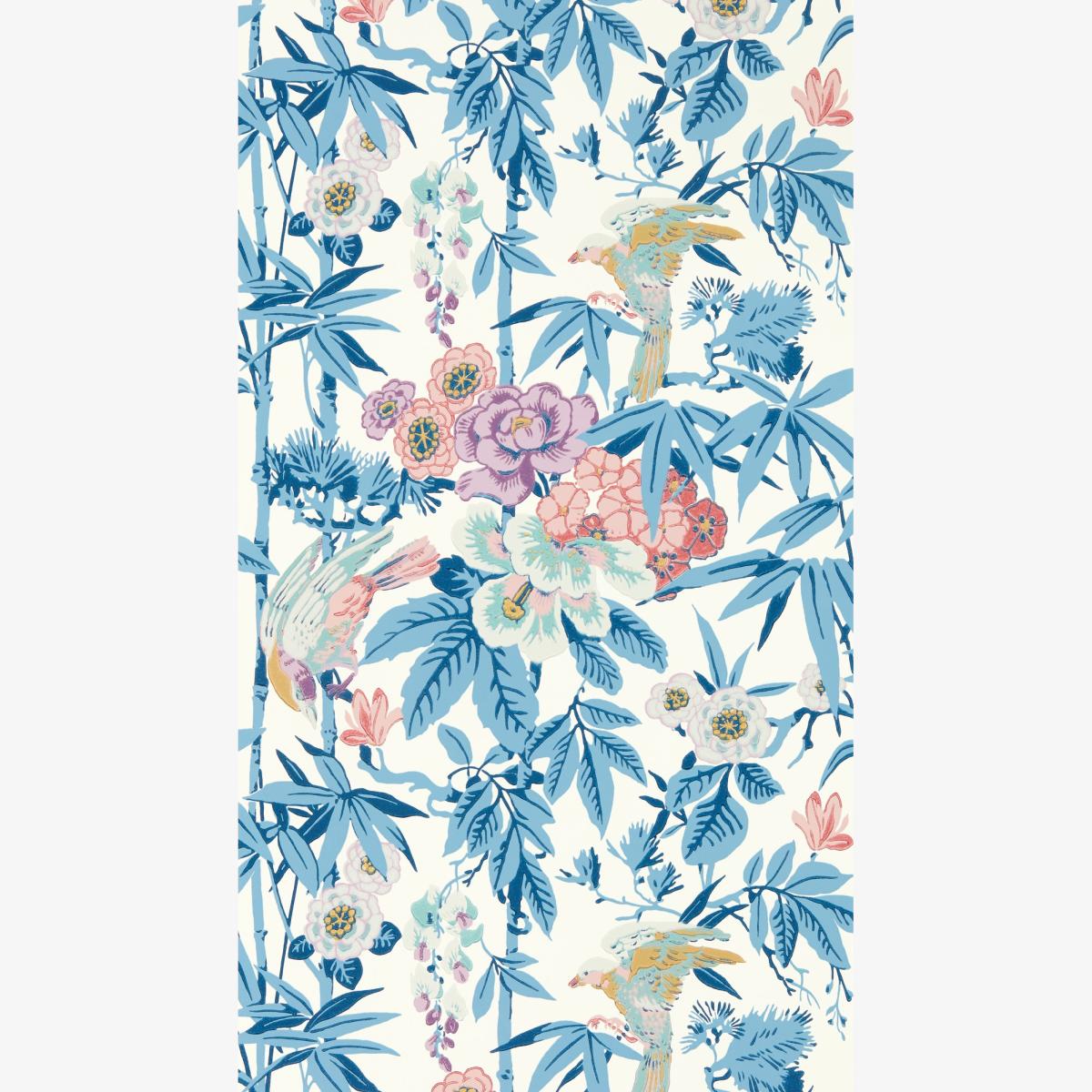 Bamboo & Birds Wallpaper 217129 by Sanderson in China Blue Lotus Pink Roll
