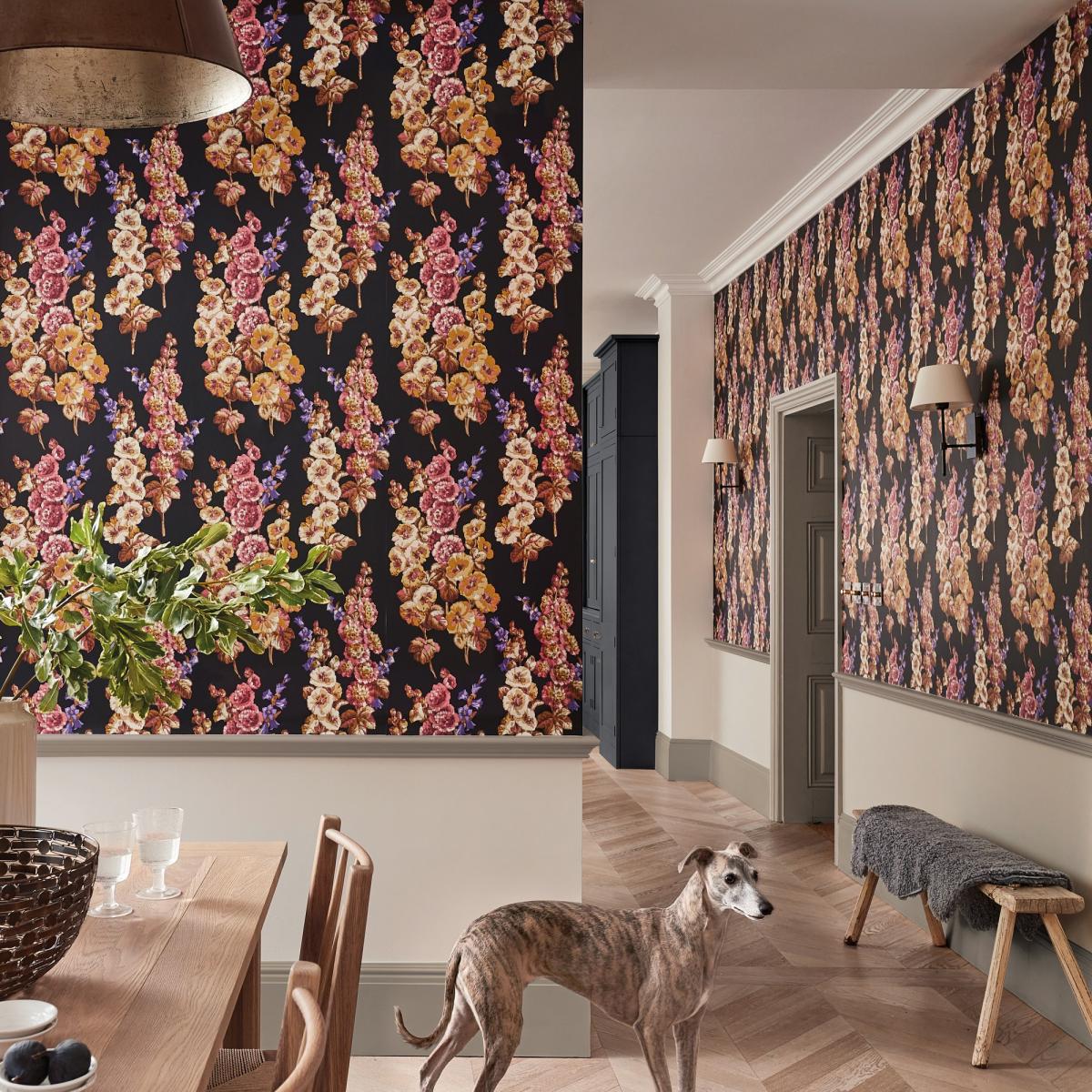 Hollyhocks Wallpaper 217032 by Sanderson in Copper Rhodera Roll – image 1