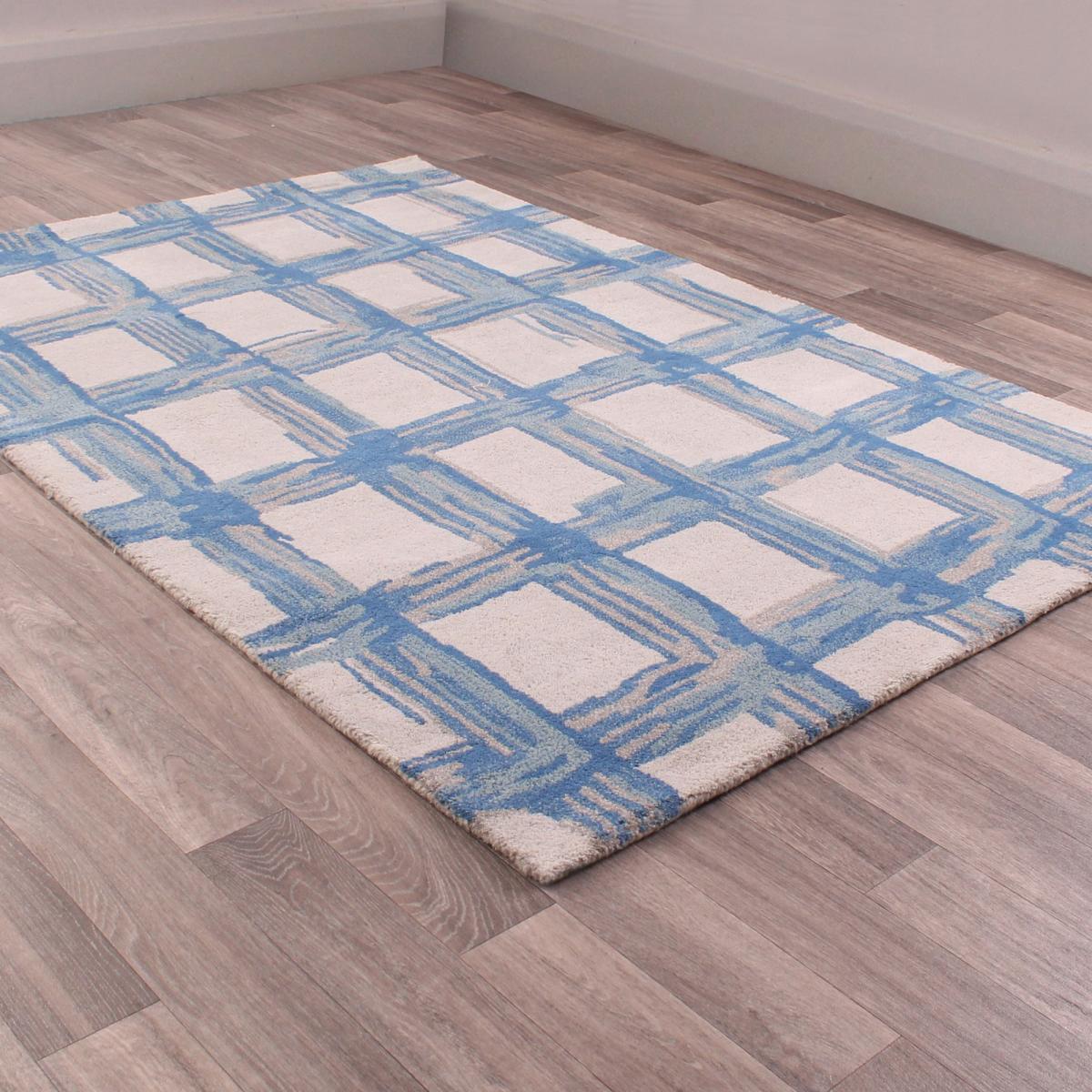 Fusion Crete Grid Wool Rugs in Blue 160x230cm – image 1