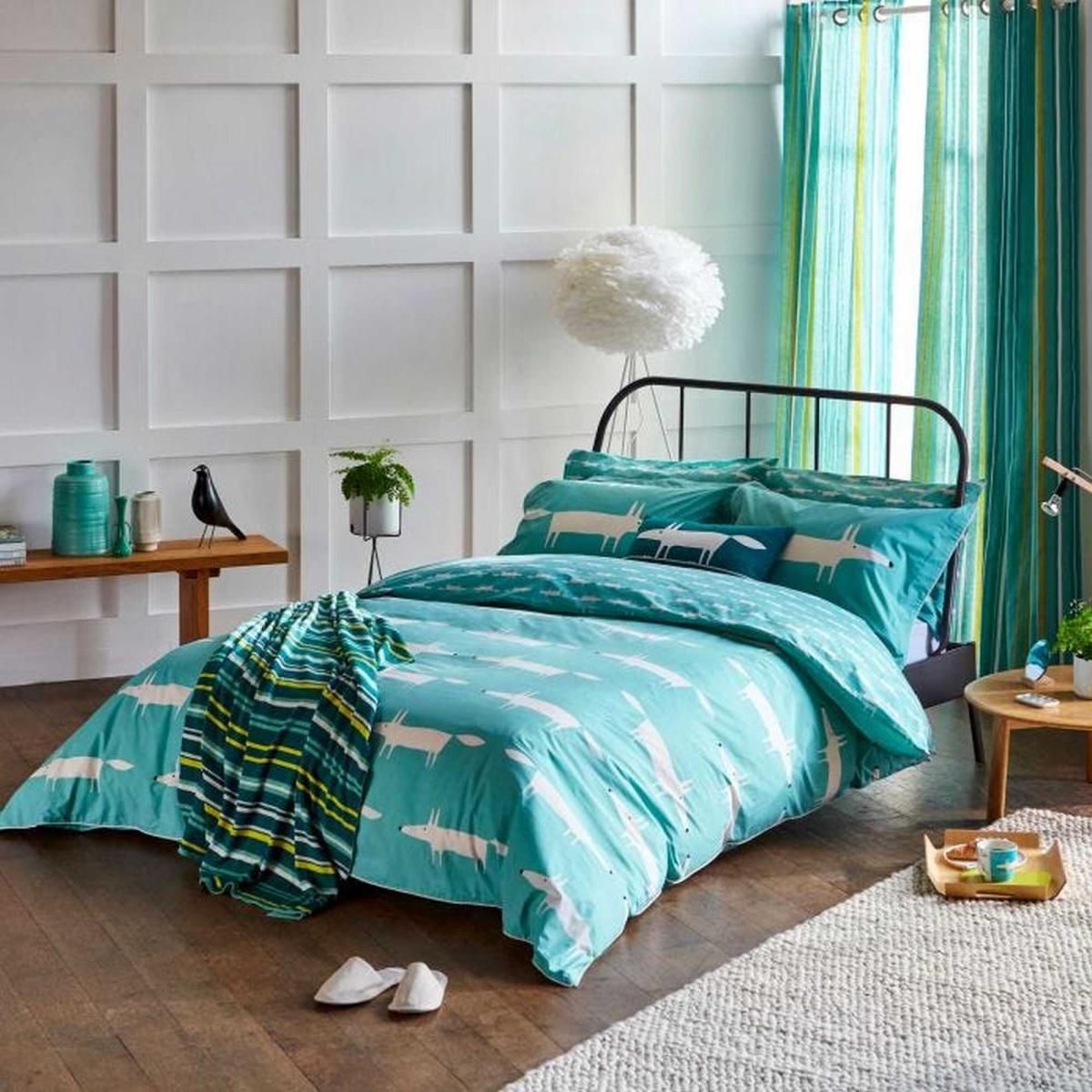 Mr Fox Bedding Duvet Cover and Pillowcase By Scion in Teal Green&nbsp;200x200cm – image 2
