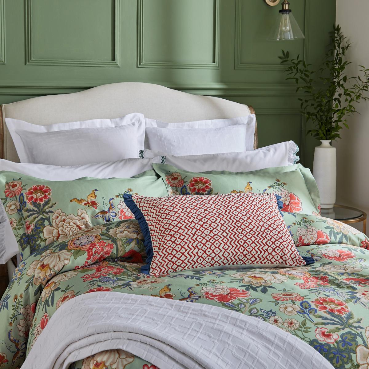 Emperor Peony Floral Bedding by Sanderson in Jade & Apricot 74x48cm – image 2