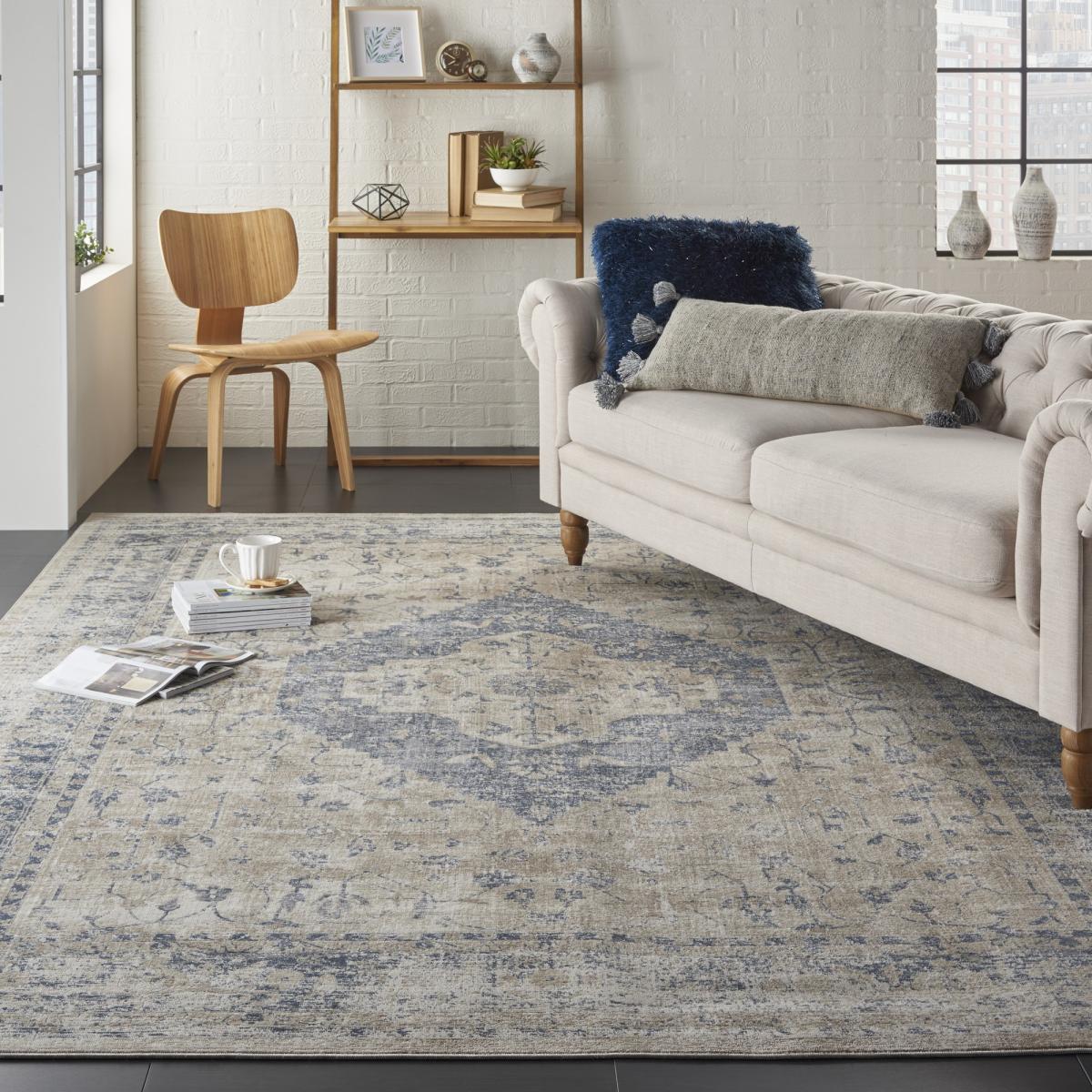 Malta Rugs MAI11 by Kathy Ireland in Ivory and Blue – image 1