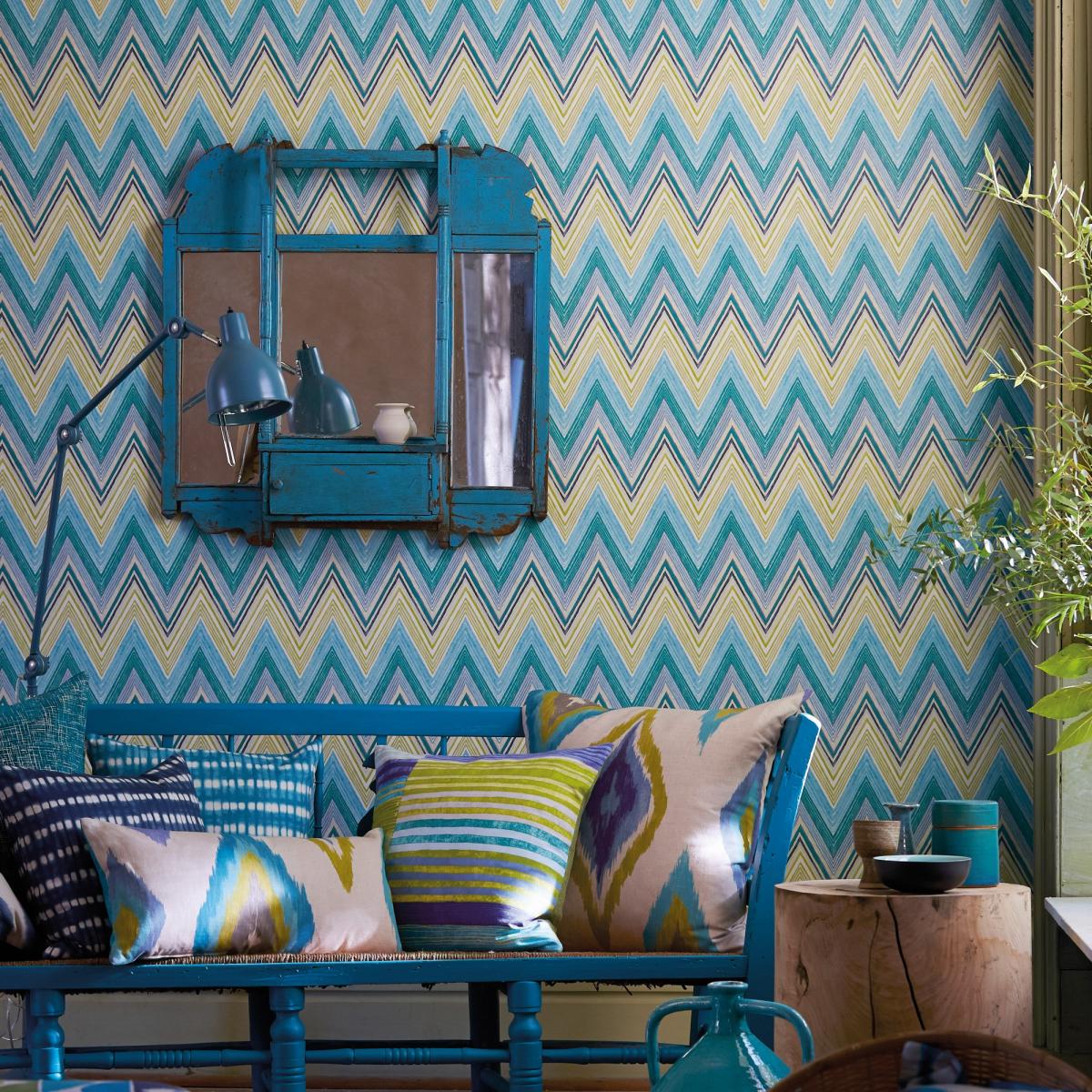 Groove Zig Zag Wallpaper 110853 by Scion in Marine Moss Green Roll – image 1