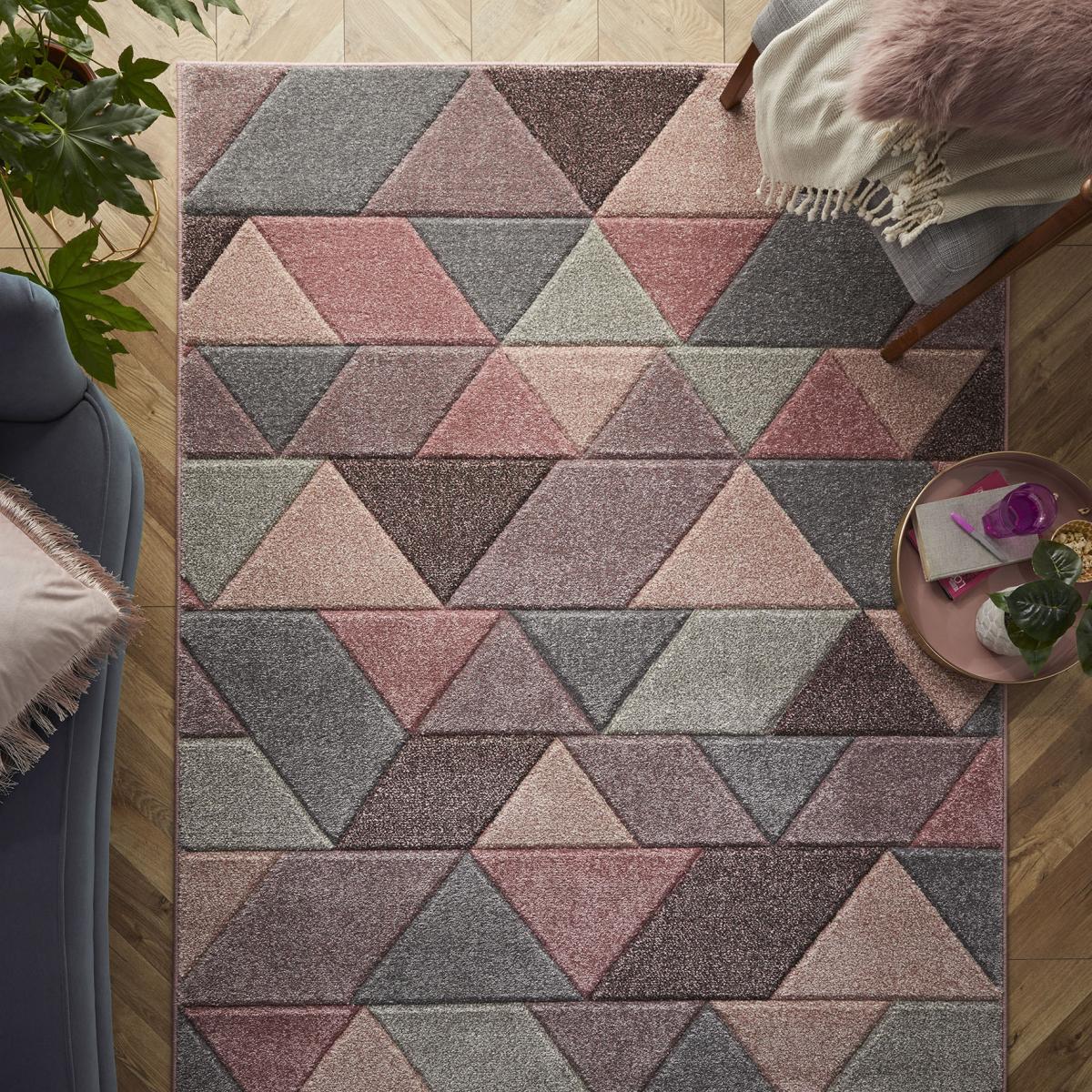 Portland 670 P Geometric Rugs in Pink Grey Cream – image 1
