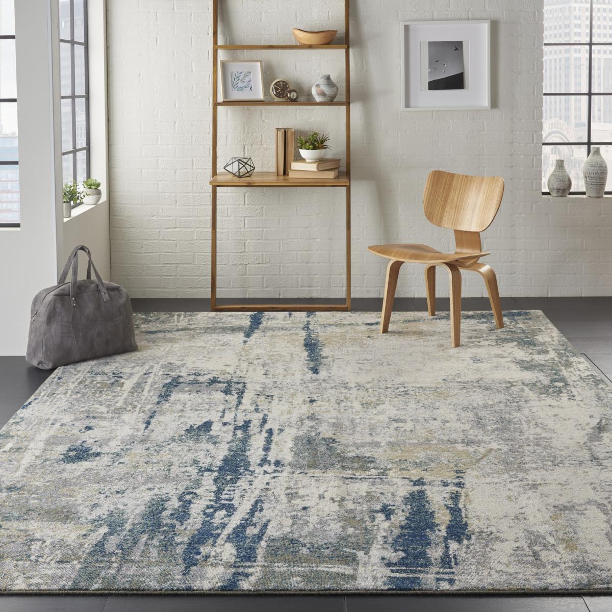 Modern Abstract Artworks Rugs ATW05 in Ivory and Navy Blue 290x381cm – image 1