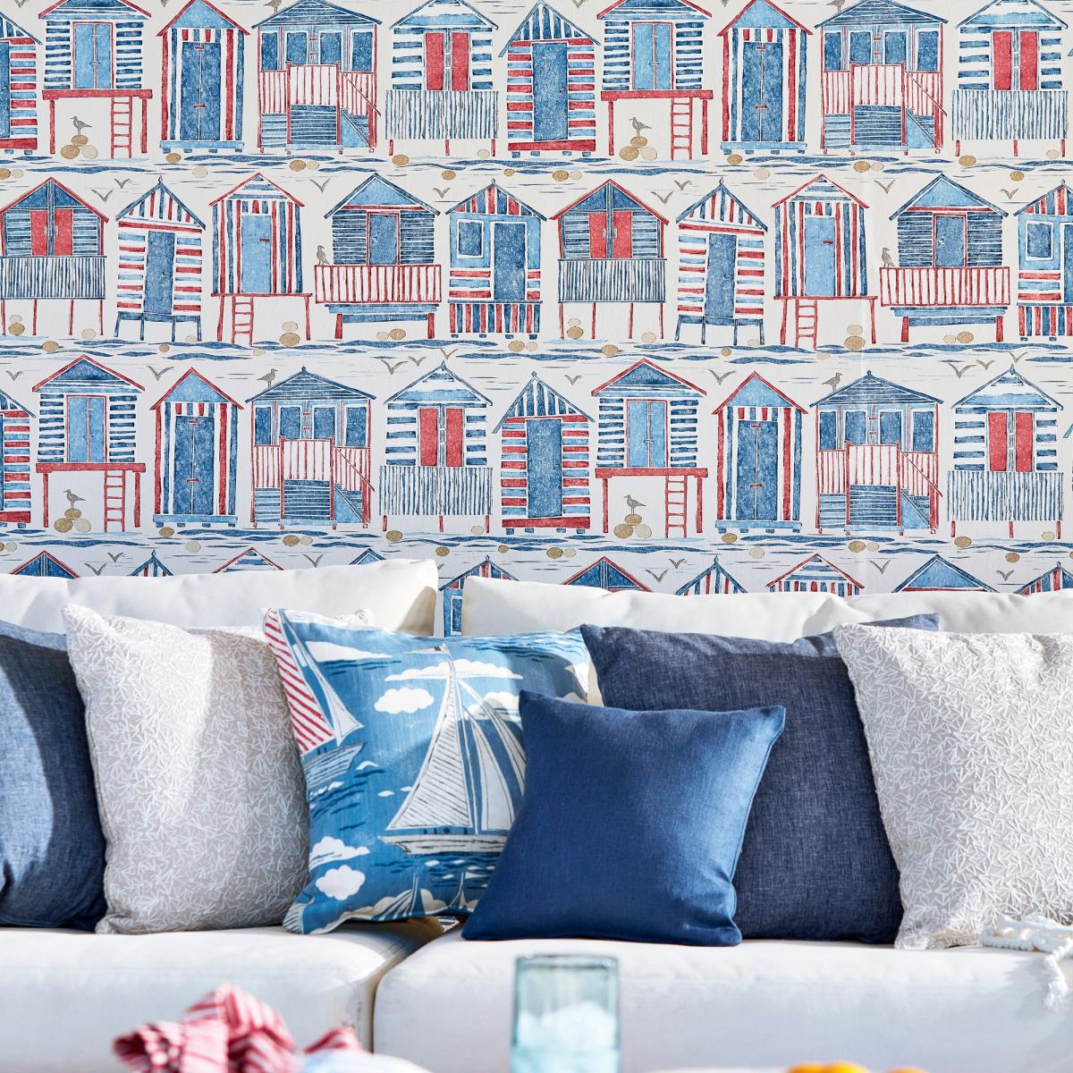 Beach Huts Wallpaper 216559 by Sanderson in Nautical BlueRoll – image 1