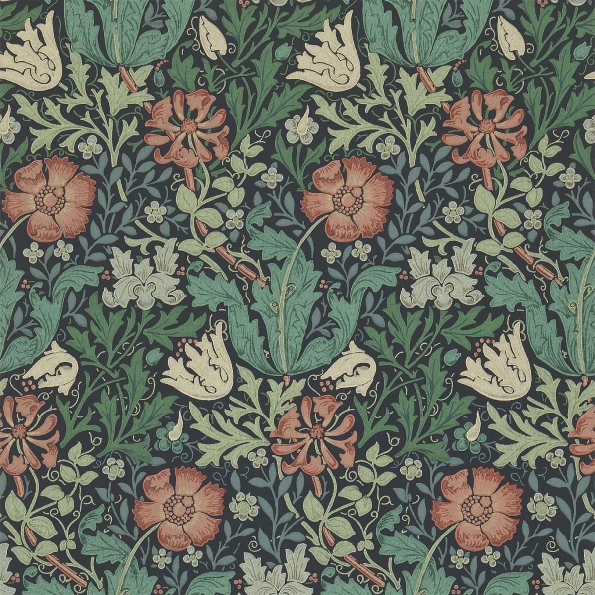 Compton Wallpaper 210421 by Morris & Co in Indigo Russet Roll